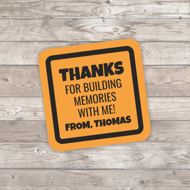 Orange Construction Birthday Quadratischer Aufkleber (Orange Construction Sign Sticker)