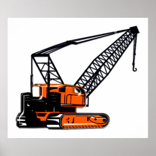 Orange Construction Crane Poster