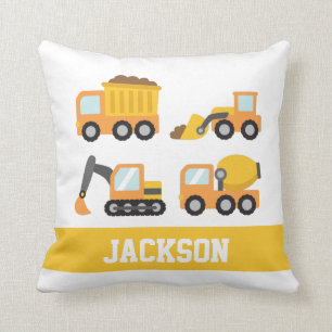 Orange Construction Vehicles Boys Room Decke Kissen