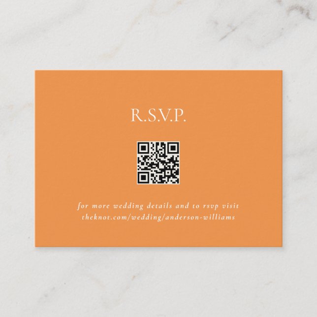 Orange Contemporary QR Code Wedding RSVP II Begleitkarte (Vorderseite)