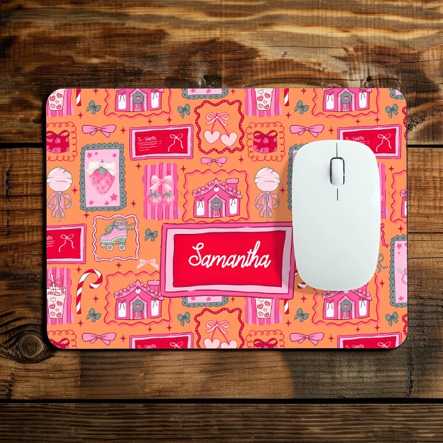 Orange Coquette aesthetic girly whimsical pattern  Mousepad (Von Creator hochgeladen)