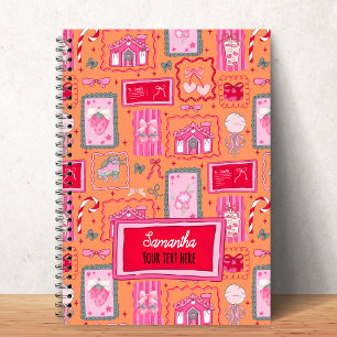 Orange Coquette-Ästhetik, girly-whimsical-Muster  Notizbuch