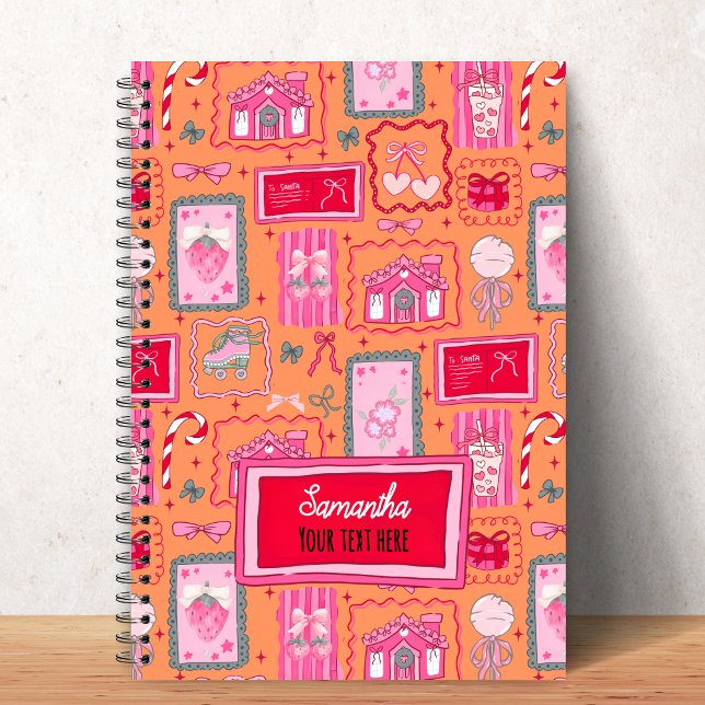 Orange Coquette-Ästhetik, girly-whimsical-Muster  Notizbuch (Von Creator hochgeladen)