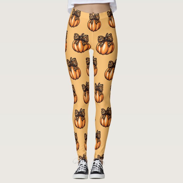 Orange Coquette Autumn Halloween Leopart Pumpkin Leggings (Vorderseite)