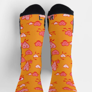 Orange Coral Dancing Hearts Socken