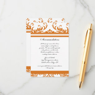 Orange Coral Ivory Damask Wedding Begleitkarte