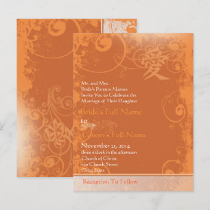 Orange Coral Kanji für Liebe Swirl Wedding Einladungspostkarte