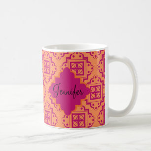 Orange Coral & Magenta Arabesque marokkanische Gra Tasse