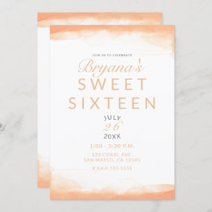 Orange Coral Watercolor Modernes Chic Sweet 16 Einladung