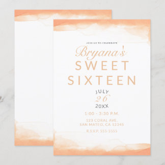 Orange Coral Watercolor Modernes Chic Sweet 16 Einladung