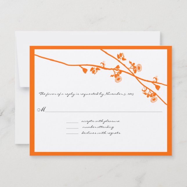 Orange Coral Wild Blume Branches Wedding RSVP (Rückseite)