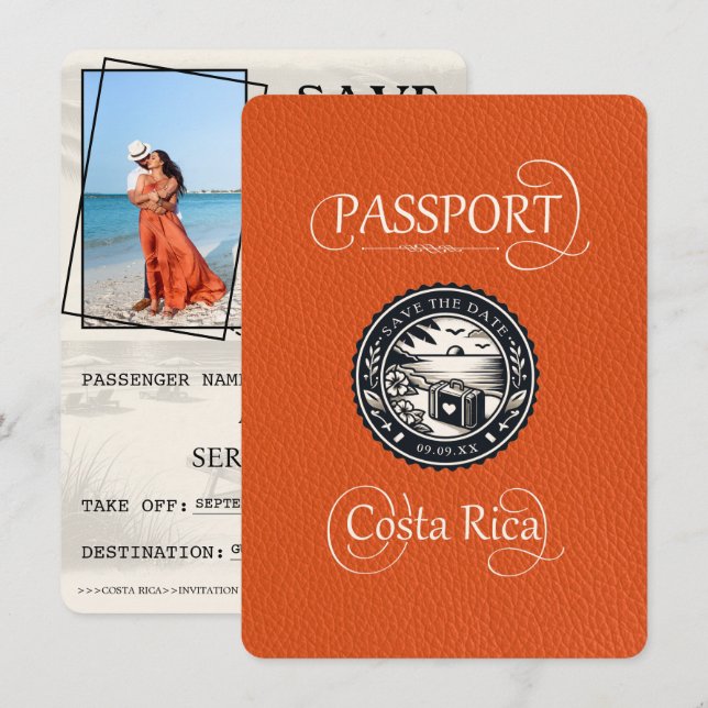 Orange Costa Rica Passport Save The Date (Vorne/Hinten)