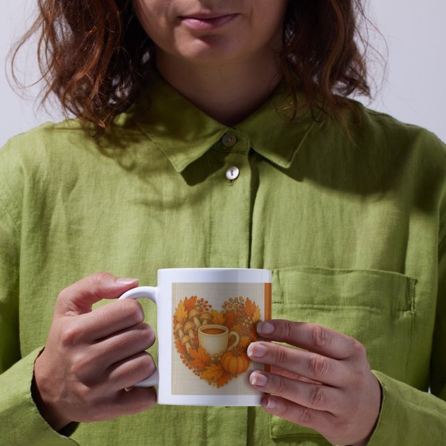 Orange Cosy Fall vibes cocoa Pumpkin Blätter Kaffeetasse (Von Creator hochgeladen)