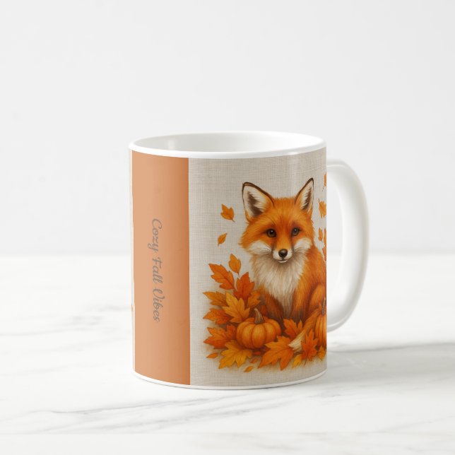 Orange Cosy Fall vibes fox Pumpkin Blätter Kaffeetasse (VorderseiteRechts)