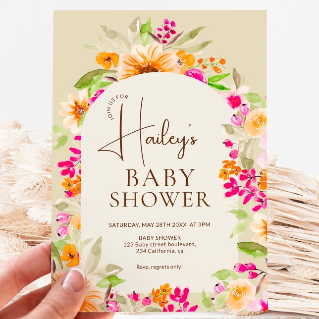 Orange Country Blumenwasser-Farbe Babydusche Einladung (Orange Country floral watercolor Baby shower Invitation)