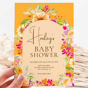 Orange Country Blumenwasser-Farbe Babydusche Einladung