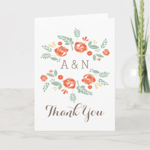 Orange Country Floral Monogram Dankeschön Karte