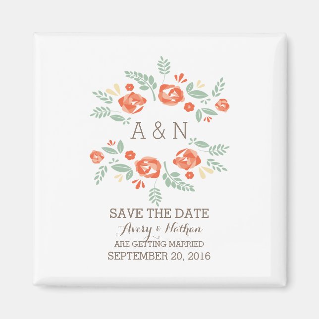 Orange Country Floral Monogram Save the Date Magnet (Vorne)