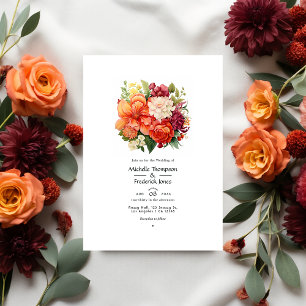 Orange, Cranberry und grüne Floral-Hochzeit Einladung