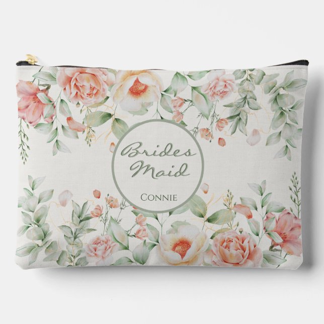 Orange Cream and Sage Floral Bridesmaid Zubehörtasche (Vorderseite)