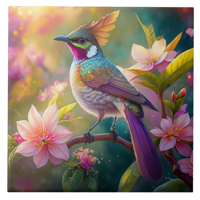 Orange Created Rainbow Jay Fantasy Bird Fliese (Vorderseite)