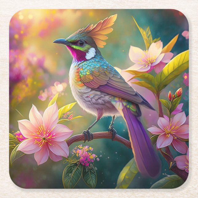 Orange Created Rainbow Jay Fantasy Bird Rechteckiger Pappuntersetzer (Vorderseite)