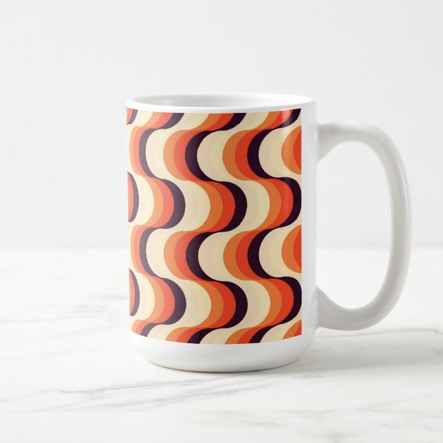 Orange, Creme, braune Retro Abstrakte Kunst Kaffeetasse (Rechts)