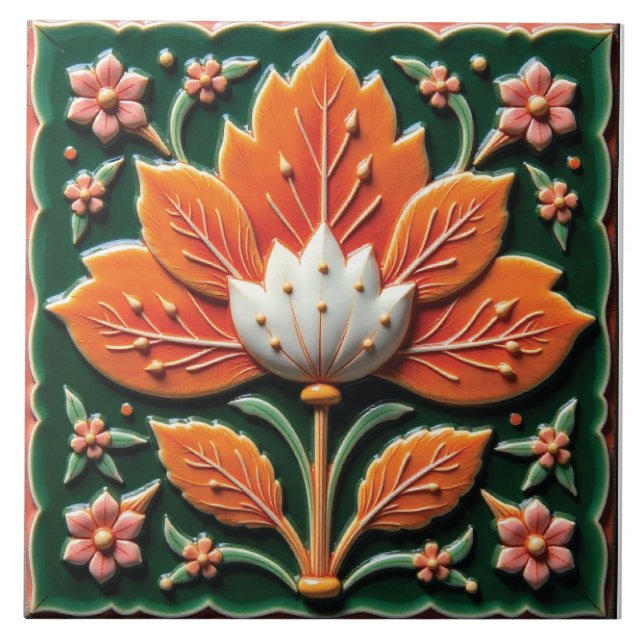 Orange Creme Flora Fliese (Vorderseite)