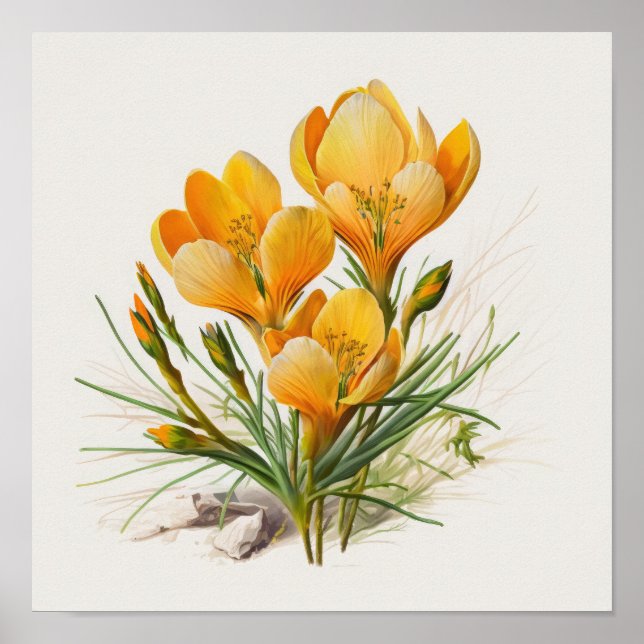 Orange Crocus Blume Art Print Poster (Vorne)