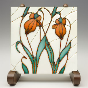 Orange Crocus Wall Deco, Jugendstil Art Deco Fliese