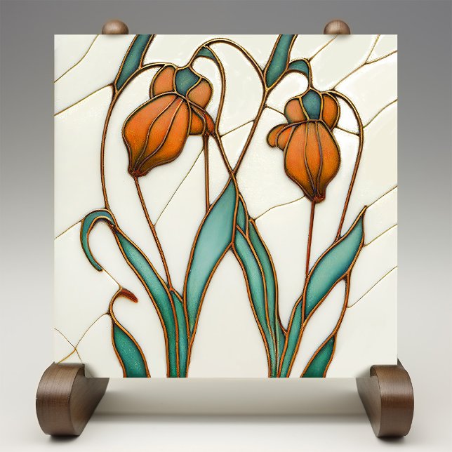 Orange Crocus Wall Deco, Jugendstil Art Deco Fliese (Von Creator hochgeladen)