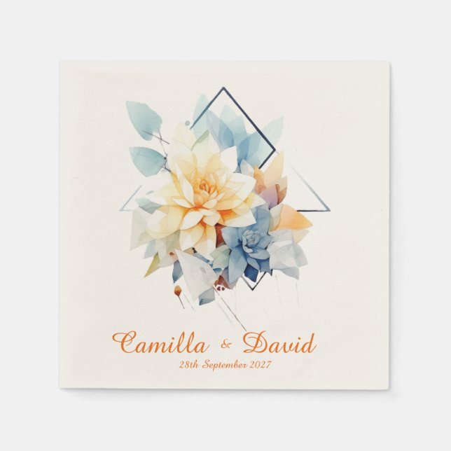 Orange Cub-Flower: Personalized Wedding Napkins Serviette (Vorderseite)