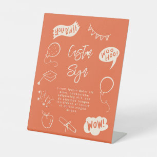 Orange Custom Doodle Graduation Party Sockelschild