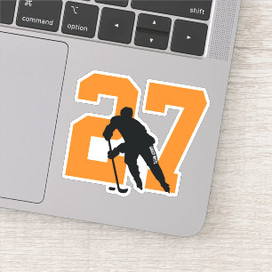 Orange Custom Hockey Player Nummer Laptop Sticker