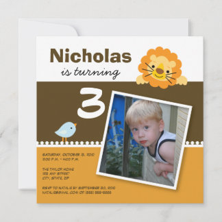 Orange Custom Lion & Birdie Geburtstagsparty Einla Einladung