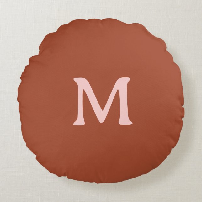 Orange Custom Monogram Burnt Rundes Kissen (Vorderseite)
