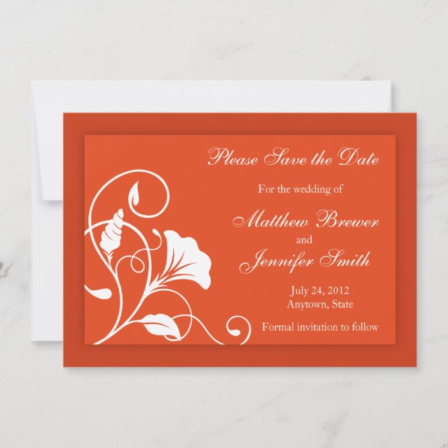 Orange Custom Save the Date Wedding Ankündigung (Vorderseite)