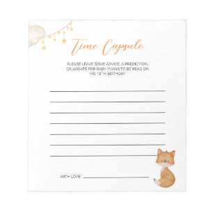 Orange Cute Fox Baby Shower Time Capsule Notizblock