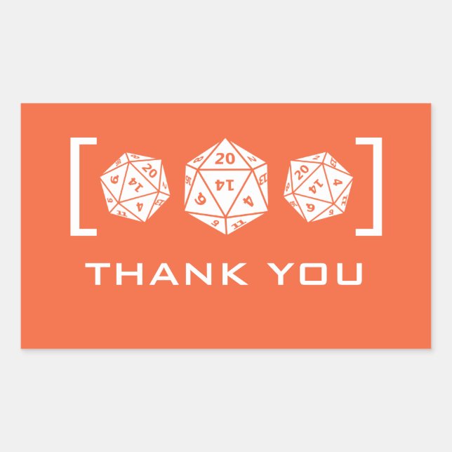 Orange D20 Dice Gamer Danke Stickers (Vorderseite)