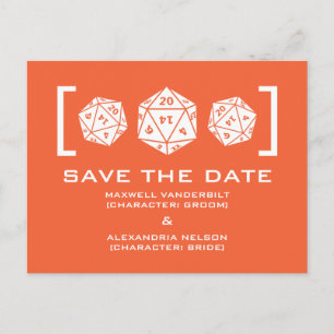 Orange D20 Dice Gamer Save the Date Postcard Ankündigungspostkarte