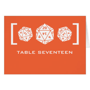 Orange D20 Dice Gamer Tischnummer Card