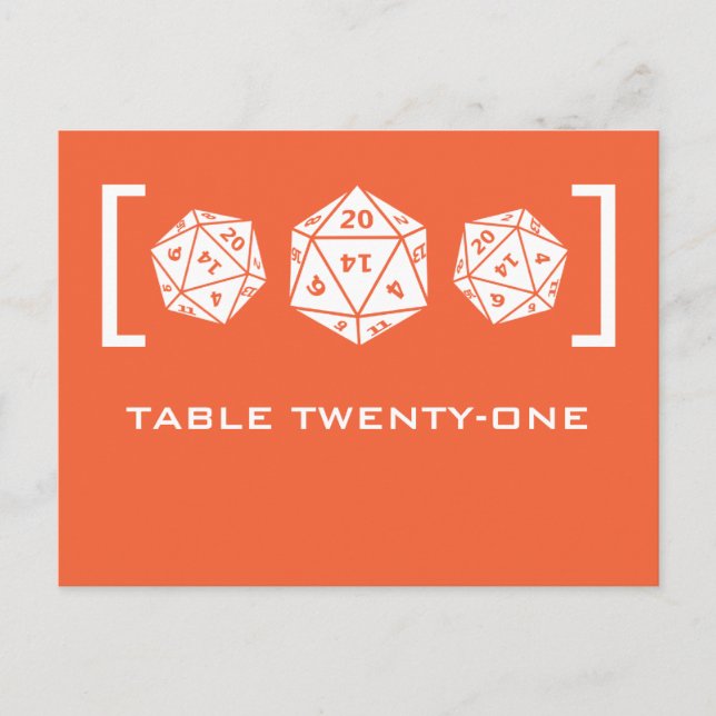 Orange D20 Dice Gamer Tischnummer Postcard (Vorderseite)