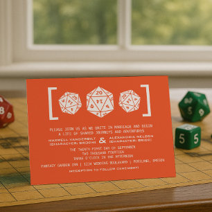 Orange D20 Dice Gamer Wedding Einladung
