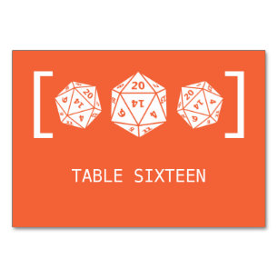 Orange D20 Dice Gamer Wedding Table Card Tischnummer