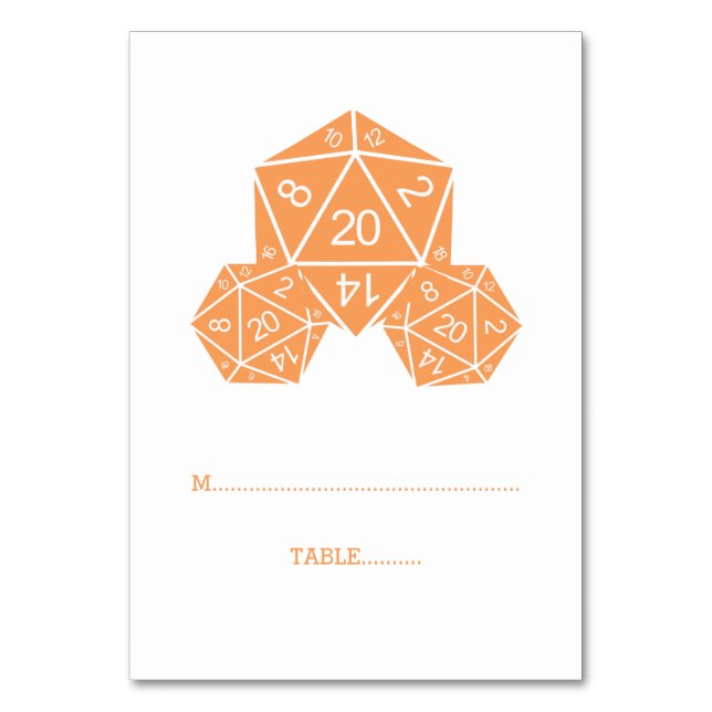 Orange D20 Dice-Platzkarte Tischnummer (Vorderseite)