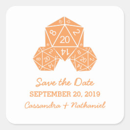 Orange D20 Dice Save the Date Aufkleber