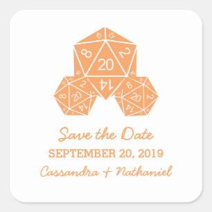 Orange D20 Dice Save the Date Aufkleber