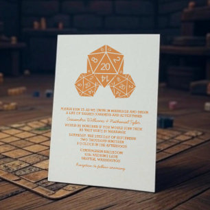 Orange D20 Dice Wedding Einladung