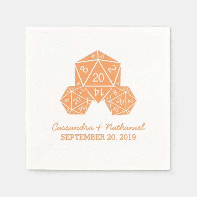 Orange D20 Dice Wedding Paper Napkins Serviette (Vorderseite)
