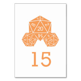 Orange D20 Dice Wedding Table Card Tischnummer